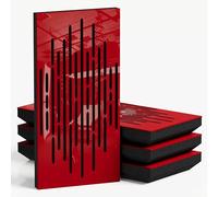 4-Pack - Narrow Acoustic Panels with Velvet Fabric | 50x25 cm | Decorative Noise Control & Echo Reduction | Sound Absorption & Diffusion | Color: [WAVE-F - Red plastic | Black]