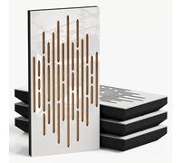 4-Pack - Narrow Acoustic Panels with Velvet Fabric | 50x25 cm | Decorative Noise Control & Echo Reduction | Sound Absorption & Diffusion | Color: [WAVE-F - White plastic | Gold]