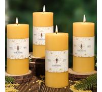 4 Pack Natural Beeswax Pillar Candles,100% Pure Beeswax Candles-380 Hours Long Burning,2.8x6in Unscented Bees Wax Candle for Home,Prayer,Emergency,Dripless Smokeless Organic Pillar Candle Bluk