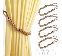 4 Pack Natural Cotton Rope Curtain Tiebacks, Hand Woven Decorative Curtain Holdbacks, Farmhouse Boho Drapery Tie Backs for Window Curtains, Curtain Holders for Home & Office (Khaki)