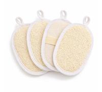 4 Pack Natural Exfoliating Loofah Body Scrubber & Bath Sponge - Eco-Friendly Oval Shower Scrub with Reinforced Edging, Hand Strap & Hanging Loop for Gentle Skin Cleansing & Back Washing