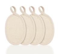 4 Pack Natural Loofah Sponge Exfoliating Body Scrubber Eco Friendly Washcloth Loofah for Shower and Bath Exfoliating Scrub Pads with Strap Biodegradable Shower Sponge for Women and Men