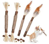 4 Pack Natural Silvervine Sticks, Catnip Toy Cat Chews Stick Toys for Indoor Cats Kitten, Teeth Molar Cleaning Relieve Interactive Silvervine Cat Nips Toy with Bell, Reduce Boredom Cats Accessories