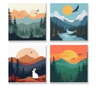 4 Pack Nature Scenery, Sunset Paint by Numbers for Adults Beginner Framed, Mountain Landscape, Painting by Numbers Kit on Canvas, Acrylic Pigment Oil Painting Arts and Crafts for Home Decor, 8x8 Inch