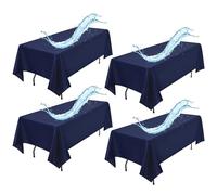 4 Pack Navy Blue Rectangle Tablecloth 153 x 260CM/60 x 102Inch White Tablecloths Waterproof Polyester Table Cloth for 6 FT Stain and Wrinkle Resistant Washable Fabric Table Cover for Party Wedding