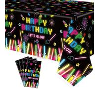 4 Pack Neon Glow Table Covers, 51x86 Inch, Glow in the Dark Birthday Party Tablecloths, Black Light Compatible