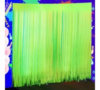 4 Pack Neon Yellow Glow Party Decor, 3.3 x 6.6 ft Fluorescent Tinsel Foil Fringe Curtains, Brighten Up Your Photo Booth Space Glow in The Dark Party Supplies (Fluorescent Macaron Yellow)