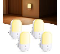 4 Pack Night Light Plug in Wall with Dusk to Dawn Photocell Sensor, 5 Brightness Levels, ON/Off/AUTO Modes, 3000K Warm White, 0.3W, Auto Night Lighting for Baby, Hallways, Stairs, Bedrooms, Kitchens