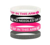 (4 Pack) “No Needles or BP in This Arm” Medical Alert Wristbands - Silicone Medical ID Bracelets for Lymphedema, Mastectomy, or Dialysis Patients - 2 Sizes (18cm & 20cm) (Large (20cm))