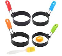 4-Pack Non-Stick Egg Rings for Frying - Stainless Steel Egg Rings, Perfect for Fried Eggs, Pancakes, Breakfast Sandwiches, Easy to Use and Clean, Heat Resistant Handles
