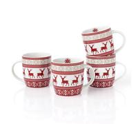 Waterside Nordic Reindeer Mug 4 Pack - Size: 23 x 23 x 11.6cm - Red - Wilko