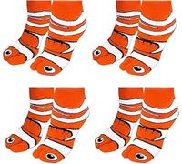 4 Pack Novel Orange Clownfish Socks, Unisex. A Fun Gift for Kids and Adults on Christmas and Halloween.