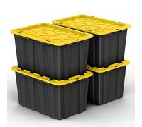 4 Pack of Large 17 Gallon Plastic Storage Bin Tote Organizing Container with Secure Latching Lids, Stackable, Extra Strength Clear with Built in Handle - Black and Yellow