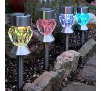 4 Pack of Stainless Steel Colour Changing Crystal Solar Stake Lights 23cm Marco Paul Silver One Size