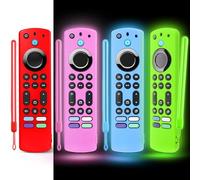 (4 Pack) OneBom 6.2" Silicone Remote Cover for Firestick 4K Max (2nd)/Insignia/Pioneer/Omni (QLED) Series Alexa Voice Remote Enhanced w/, Protective Case with Same Color Lanyard, Glow in The Dark