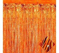 4 Pack Orange Foil Fringe Curtain Backdrop, 3.2Ft x 9.8Ft Metallic Tinsel Foil Fringe Streamers Curtains for Party, Photo Booth Prop, Birthday, Wedding, 2022 Party Decoration Supplies