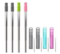 4 Pack Otimos Reusable Metal Drinking Straw Bundle, 4 Pack Collapsible Straws with Case and Cleaning Brush, Stainless Steel Drinking Straws - Say Goodbye to Plastic Straws and Waste.