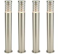 Loops 4 PACK Outdoor Garden Bollard Light 80cm Brushed Steel 9W Outside Lamp Post IP44 in Metallics Loops Metallics