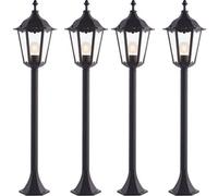 4 Pack Outdoor Lamp Post Lantern Bollard Light Matt Black & Glass 1M Tall Led
