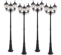 4 Pack Outdoor Lantern Lamp Post Matt Black & Glass 2.3M Tall 3 Light Bollard