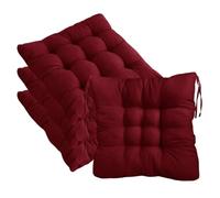 4 Pack Outdoor Seat Cushions with Secure Tie Straps, 40x40cm Non-Slip Durable Chair Pads, Vibrant Pure Colour Cotton Soft Chair Cushions Pads for Dining, Kitchen, Patio & Garden Chairs (red wine)