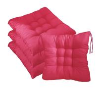 4 Pack Outdoor Seat Cushions with Secure Tie Straps, 40x40cm Non-Slip Durable Chair Pads, Vibrant Pure Colour Cotton Soft Chair Cushions Pads for Dining, Kitchen, Patio & Garden Chairs (rose red)