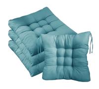 4 Pack Outdoor Seat Cushions with Secure Tie Straps, 40x40cm Non-Slip Durable Chair Pads, Vibrant Pure Colour Cotton Soft Chair Cushions Pads for Dining, Kitchen, Patio & Garden Chairs (dark green)