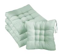 4 Pack Outdoor Seat Cushions with Secure Tie Straps, 40x40cm Non-Slip Durable Chair Pads, Vibrant Pure Colour Cotton Soft Chair Cushions Pads for Dining, Kitchen, Patio & Garden Chairs (light green)
