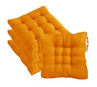 4 Pack Outdoor Seat Cushions with Secure Tie Straps, 40x40cm Non-Slip Durable Chair Pads, Vibrant Pure Colour Cotton Soft Chair Cushions Pads for Dining, Kitchen, Patio & Garden Chairs (orange)