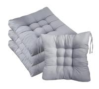 4 Pack Outdoor Seat Cushions with Secure Tie Straps, 40x40cm Non-Slip Durable Chair Pads, Vibrant Pure Colour Cotton Soft Chair Cushions Pads for Dining, Kitchen, Patio & Garden Chairs (silver grey)