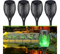 4 Pack Outdoor Solar Flame Light,Solar Lights for Garden Decorations with Flickering Flame,IP65 Waterproof Solar Powered Yard Lights,for Outside Garden Backyard Lawn Patio Pathway Decor (Green)