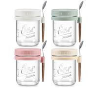 4 Pack Overnight Oats Containers with Lids and Spoons, 16 oz Glass Mason Jars with Airtight Lids, Overnight Oats Jars for Milk, Cereal, Fruit
