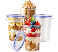4 Pack Overnight Oats Containers with Lids, Oatmeal Container, 16oz Leak Proof Oats Jars, BPA Free, Reusable, Portable Plastic Food Storage Container for Oatmeal, Yogurt, Soup, Cereal, Milk and More