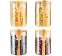 4 Pack Overnight Oats Containers with Wooden Lids and Spoon, 500ml Overnight Oats Jar, Yoghurt Pots with Lids, Glass Cereal Storage Containers for Oatmeal, Chia Pudding, Yogurt, Salad, Coffee Beans
