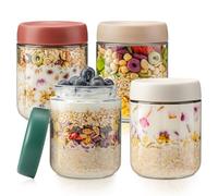4 Pack Overnight Oats Jar Container, 17.5 Oz Glass Mason Jars with Leak-proof Lids, Yogurt Jars, Oatmeal Salad Jars, Clear Kitchen Food Storage Jars for Cereals Milk Fruit Condiment Dressing Sauce