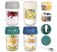 4 Pack Overnight Oats Jar Containers with Lids, Folding Spoons and Divided Compartments for Fruit & Nuts, Reusable 16oz Containers for Snack for Oatmeal, Chia Pudding, Yogurt, Salad, Parfait Cups