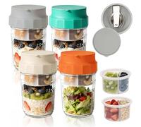4 Pack Overnight Oats Jars, Overnight Oats Container with Lid and Folding Spoon and Divided Compartments for Fruit & Nuts,16oz Large Capacity Glass Jars with Screw lids,for Salads Cereal Milk Porridge