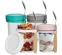 4 Pack Overnight Oats Jars with Lids and Spoon, 350ml Airtight Breakfast Jars with Measurement Marks, 12oz Overnight Chia Seed Pudding Container for Salads, Cereal, Milk, Porridge, Fruit, Yogurt