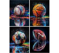 4 Pack Paint by Numbers for Adults, Ball Games Painting by Numbers for Adults Canvas Kits, Graffiti Adult Paint by Numbers Kits without Frame, DIY Acrylic Oil Painting for Home Wall Decor 12x16 inch