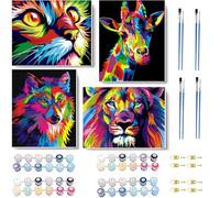 4 Pack Paint by Numbers for Adults,Giraffe Lion Cat Wolf Painting by Numbers for Adults Canvas Kits,Animal Adult Paint by Numbers Kits with Frame,DIY Acrylic Oil Painting for Home Wall Decor 10x12 in