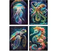 4 Pack Paint by Numbers for Adults,Ocean Themed Animals Paint by Numbers on HD Canvas,Marine Animals Painting by Numbers for Gifts and Home Decor 12X16 Inch