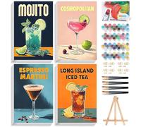 4 Pack Paint by Numbers for Adults with Frame, Cocktail Adult Paint by Number Canvas Kits with Wooden Easel, DIY Acrylic Cocktails Painting by Numbers for Home Wall Decor Gift 8x12 Inch/20x30cm