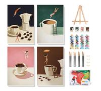 4 Pack Paint by Numbers for Adults with Frame, Coffee Paint by Numbers with Wooden Easel for Beginner, Coffee Adult Painting by Number Canvas Kits with Framed for Gift Home Decor 8 x 12 Inch