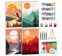 4 Pack Paint by Numbers for Adults with Frame, Mountain Landscape Framed Paint by Numbers Kits on Canvas for Beginner, DIY Adult Paint by Numbers Relaxing Craft Gift & Home Wall Decor, 8 x 12 inch