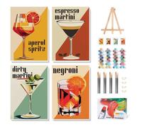 4 Pack Paint by Numbers for Adults with Frame, Retro Cocktail, 8 x 12 Inch