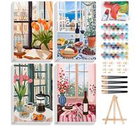 4 Pack Paint by Numbers for Adults with Frame, Window Scenery, 8x12 Inch