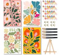 4 Pack Paint by Numbers for Adults with Framed Canvas & Wooden Easel, Flower Painting by Number Kit Beginners on Canvas, Easy Flowers Acrylic Oil Painting with Brushes for Home Wall Decor (8x12 inch)