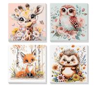 4 Pack Paint by Numbers for Children Framed, Cute Giraffe, Owl, Fox, Hedgehog, Easy Paint by Number for Kids Ages 4-8-12, Adorable Animal, Painting by Numbers for Adults for Home Wall Decor 8x8Inch