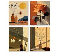 4 Pack Paint by Numbers for Children Framed, Flowers in A Vase, Easy Paint by Number for Kids Ages 4-8-12, Window Sill Sunlight Flower, DIY Painting by Numbers for Adults for Home Wall Decor 8x10Inch