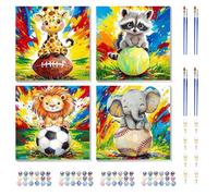 4 Pack Paint by Numbers for Children with Frame,Paint by numbers for Kids 6-12,Football Rugby Baseball Tennis Painting by Numbers for Kids,Easy Sports Painting Kits for Home Decor and Gifts 8x8in